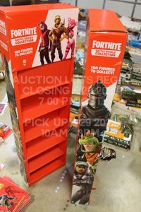 lot 93 image: Lot of Two Fortnite Battle Royale Retail Display Unit Shelf with 6 Shelves for Fortnite Video Game Product No Physical Toys Included, Display Only, Roughly 60 x 18 x 15