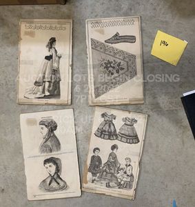 lot 197 image: Late 1800s Antique Womens Fashion Pages Affixed to Cardboard Lot of 4 Papercraft
