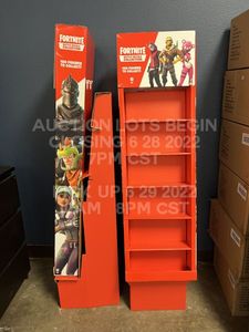 lot 83 image: Lot of Two Fortnite Battle Royale Retail Display Unit Shelf with 6 Shelves for Fortnite Video Game Product No Physical Toys Included, Display Only, Roughly 60 x 18 x 15