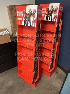 lot 91 image: Lot of Two Fortnite Battle Royale Retail Display Unit Shelf with 6 Shelves for Fortnite Video Game Product No Physical Toys Included, Display Only, Roughly 60 x 18 x 15