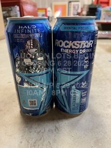 lot 77 image: Lot of 4 Rockstar Halo Infinite Edition Blackberry Goji Flavor Brand New Sealed Energy Drink Limited Edition Art on Can from the Microsoft Xbox Video Game Series