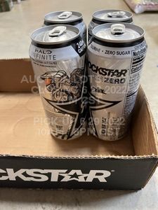 lot 109 image: Lot of 4 Rockstar Halo Infinite Edition Silver Ice Flavor Brand New Sealed Energy Drink Limited Edition Art on Can from the Microsoft Xbox Video Game Series