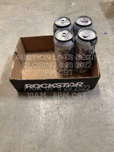 lot 237 image: Lot of 4 Rockstar Halo Infinite Edition Silver Ice Flavor Brand New Sealed Energy Drink Limited Edition Art on Can from the Microsoft Xbox Video Game Series