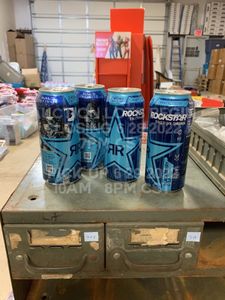 lot 75 image: Lot of 4 Rockstar Halo Infinite Edition Blackberry Goji Flavor Brand New Sealed Energy Drink Limited Edition Art on Can from the Microsoft Xbox Video Game Series