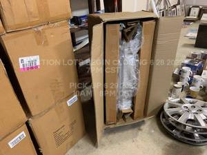 lot 223 image: Silver Bar Cart Tall 28 x 16.5 36 on Wheels with Wood Shelves Medical Cart Style Mid Centry Modern - One Bar Cart - Assembly Required (15 min)