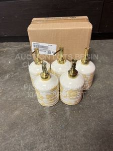 lot 244 image: Lot of 7 Yellow White Gold Floral Soap Dispensers New in Wholesale Bulk Packaging Porcelin Casepack Overstock