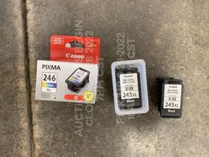 lot 279 image: Lot of 3 New Unused Canon Pixma 245 and 246 XL Ink Cartridges, Brand New