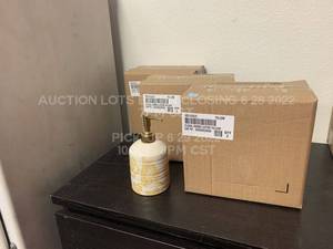 lot 290 image: Lot of 6 Yellow White Gold Floral Soap Dispensers New in Wholesale Bulk Packaging Porcelin Casepack Overstock Deadstock Case Pack