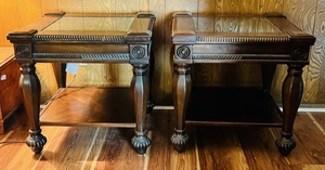 lot 11 image: 2 - Solid Wood &amp Glass End Tables 25x 26x 26