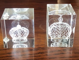 lot 65 image: Vintage Unique Glass Prism Cubes wRussian Crowns Embedded in Glass - Made in Russia