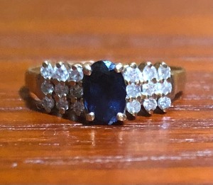 lot 130 image: 14kt Gold Sapphire Ring (Size unsure, possibly 5-6)
