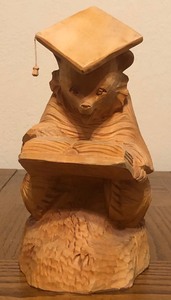 lot 108 image: Beautiful Russian Made 10.5x 7x 5 Wooden Hand Carved Bear Student&nbsp