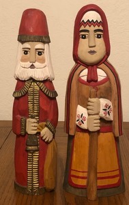 lot 110 image: Vintage Hand Carved 12.5 Wooden Christmas Figures - Made in Russia