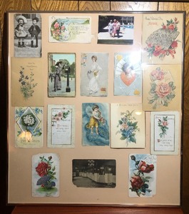 lot 114 image: 24x22 Vintage &amp Antique Framed Greetings &amp Postcards