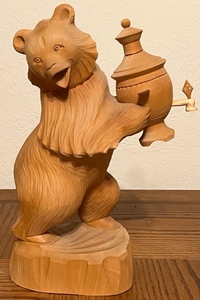 lot 247 image: 13 Russian Made Hand-Carved Bear wSamovar (Removable)