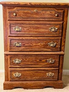 lot 161 image: 48x 34x 18 Wood 5 Drawer Dresser