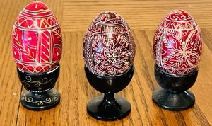 lot 167 image: 3 Original Hand-Painted Beautiful Russian Egg - Stands Not Included