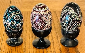 lot 169 image: 3 Original Hand-Painted Beautiful Russian Egg - Stands Not Included