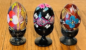 lot 170 image: 3 Original Hand-Painted Beautiful Russian Egg &nbsp- Stands Not Included