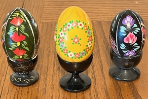 lot 171 image: 3 Original Hand-Painted Beautiful Russian Egg &nbsp- Stands Not Included