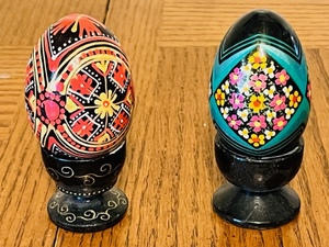 lot 173 image: 2 Original Hand-Painted Beautiful Russian Egg - Stands Not Included