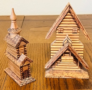 lot 178 image: Two 6.5 Hand-Crafted in Russia - Wooden Church and Home