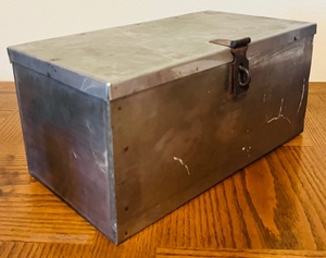 lot 179 image: 15.5x 8.5 x 7.5 Heavy Stainless Steel Lockbox wMaster Lock &amp Key