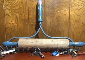 lot 216 image: Decorative Garden Rake Key Hanger wMatching Rolling Pin - Keys NOT Included