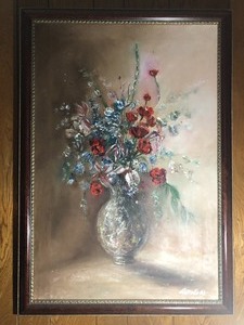 lot 219 image: 39x27 Botaba Signed Original 1991 Vase of Roses