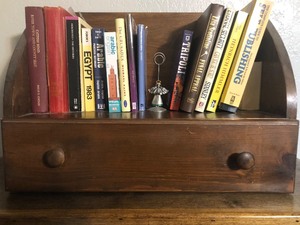 lot 242 image: Vintage Desktop Book Shelf wDrawer and Contents 21x 15x 10