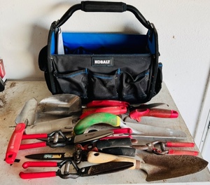 lot 196 image: Kobolt 15 Tool Tote wLarge Assortment of Gardening Tools