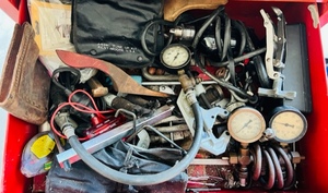 lot 261 image: Misc AC &amp Freon Gauges wIngersoll-Rand Drill &amp Engine Building Tools