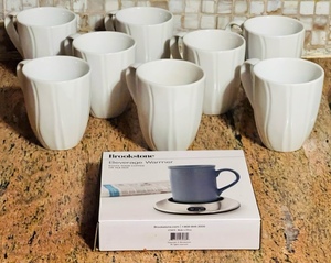 lot 287 image: 8 Corelle Coffee Cups wBrookstone Beverage Warmer
