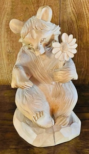 lot 246 image: 11 Russian Made Hand-Carved Bear wFlower