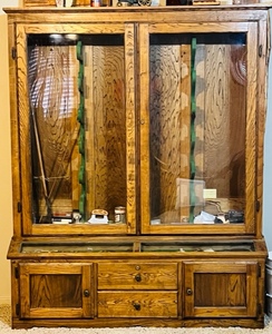 lot 12 image: 71x 58x 14.5 OAK GUN CABINET ( CONTENTS NOT INCLUDED)