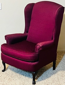 lot 20 image: BURGUNDY WING BACK CHAIR