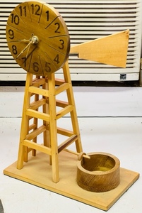 lot 35 image: 14x 9.5x 5.5 HAND-CRAFTED WINDMILL CLOCK