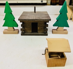lot 133 image: 7x 6x 4 HAND-CRAFTED LOG CABIN wTWO 7 PINE TREES &amp 4 WISHING WELL
