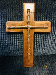 lot 63 image: 13 WOODEN CROSS DECORATED wLONG NAILS