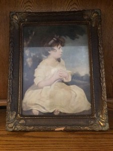lot 159 image: ANTIQUE 14.5x 11.5 FRAMED PICTURE OF YOUNG GIRL IN WHITE DRESS