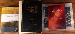 lot 166 image: 4 ASSORTED BIBLES &amp OTHER RELIGIOUS MATERIALS