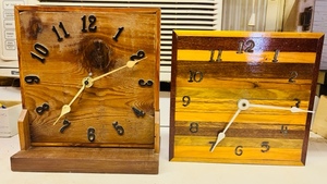 lot 211 image: TWO 8x 8 HAND-CRAFTED WOODEN CLOCKS