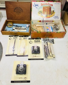 lot 218 image: TWO CIGAR BOXES wCLOCK WORK PARTS