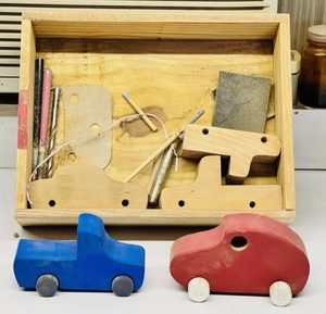 lot 221 image: TWO 5x 3 WOODEN CARS wPARTS TO BUILD MORE
