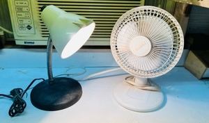 lot 229 image: BENCH TOP LAMP &amp FAN