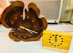 lot 312 image: 2 HAND-CRAFTED WOODEN CLOCKS