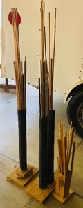 lot 261 image: 3 CONTAINERS wWOODEN DOWELS & RODS - ALL DIFFERENT SHAPES &amp SIZES