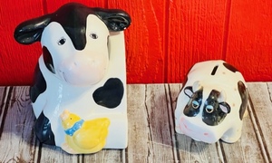 lot 234 image: 5 COW MONEY BANK  9 COW COOKIE JAR&nbsp