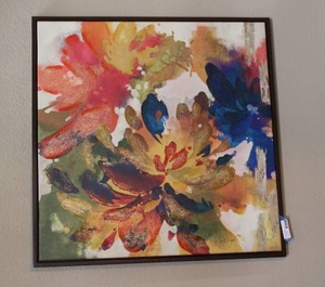 lot 28 image: Framed,  A. Saint Leger Original Painting on Canvas, bright floral with gold, 3Ft. x 3Ft.