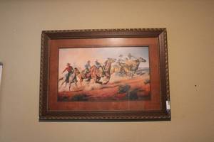 lot 58 image: Framed Cowboys Print signed by Jack Sorenson, 41.5W x 29.5Tall